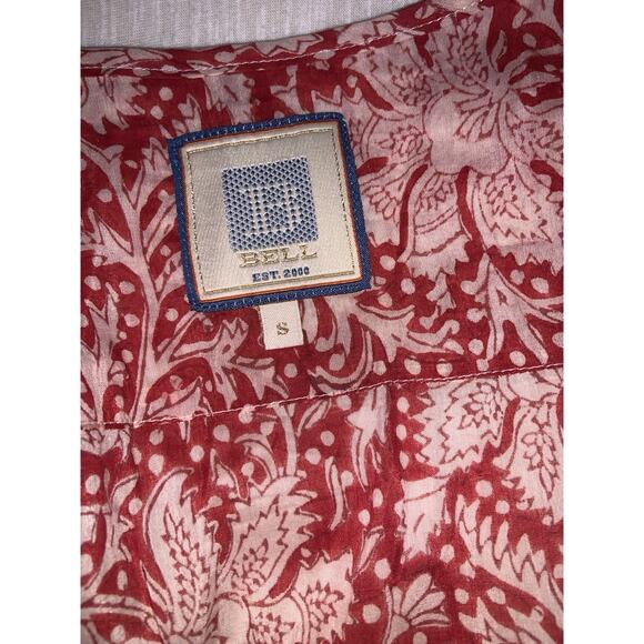 Bell By Alicia Bell Red Smocked Mini Dress Size Small Button Down Floral - Picture 6 of 9